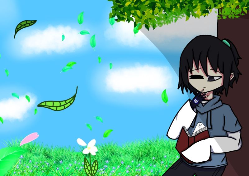 木の下で本を読む女の子02